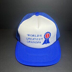 World's Greatest Grandpa Blue & White Mesh Foam Snapback Trucker Hat